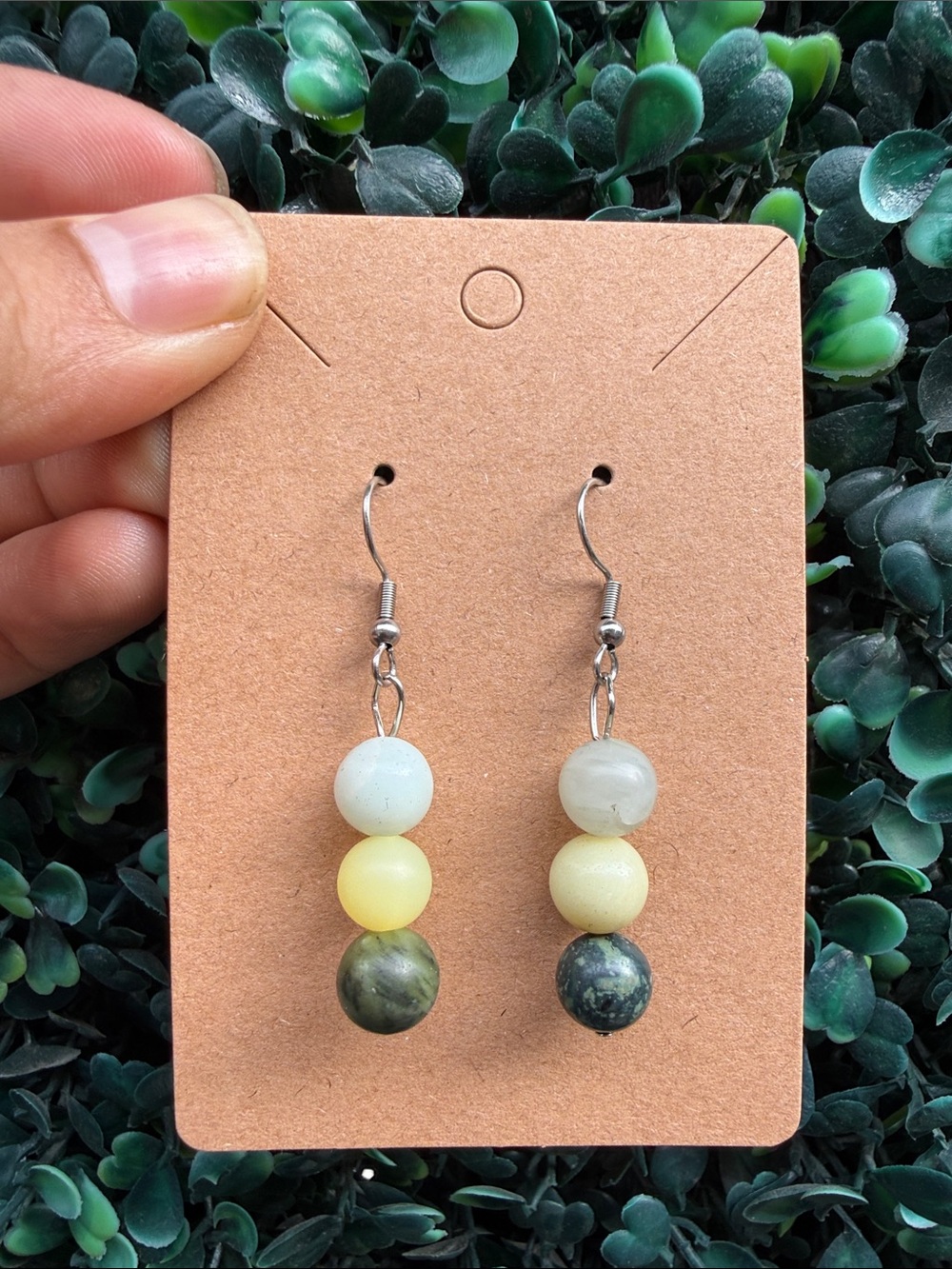 Handmade Yellow & Green Beaded Natural Stones Drop Earrings